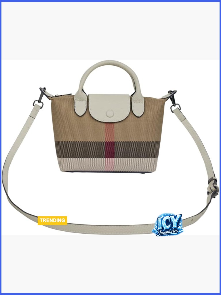 Mini Structured Plaid Satchel Purse With Genuine Leather Trim Crossbody Bag